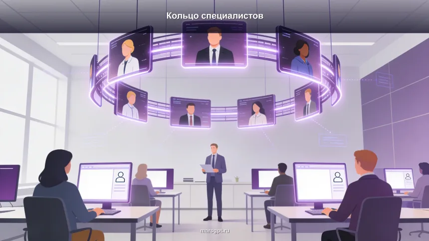 Узнайте, как работает новая главная страница MarsGPT с «Кольцом специалистов». Мгновенный подбор ИИ-ассистента.